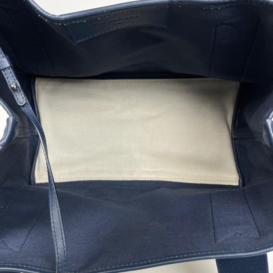 BALENCIAGA Small Navy Canvas Tote Bag 339933 Natural Navy Pouch #BS1724 thumbnail 7