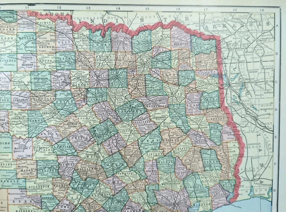 复古 1901 年得克萨斯地图 22 英寸 x 14 英寸老式原版休斯顿·加尔维斯顿·奥斯汀 TX — 第 3/4 张图片