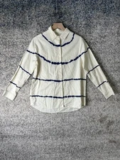 The Great Shirt Womens Small 1 White Blue Tie Dye Button Down Long Sleeve Top