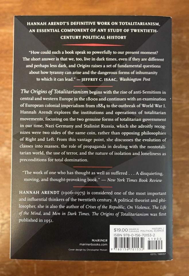 The Origins of Totalitarianism Hannah Arendt SC 1976 Political History Foto 2 de 2