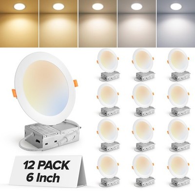 MAILCOS 12 Pack 6 Inch 5CCT Ultra-Thin LED 6 Inch-12 Pack, White-5CCT