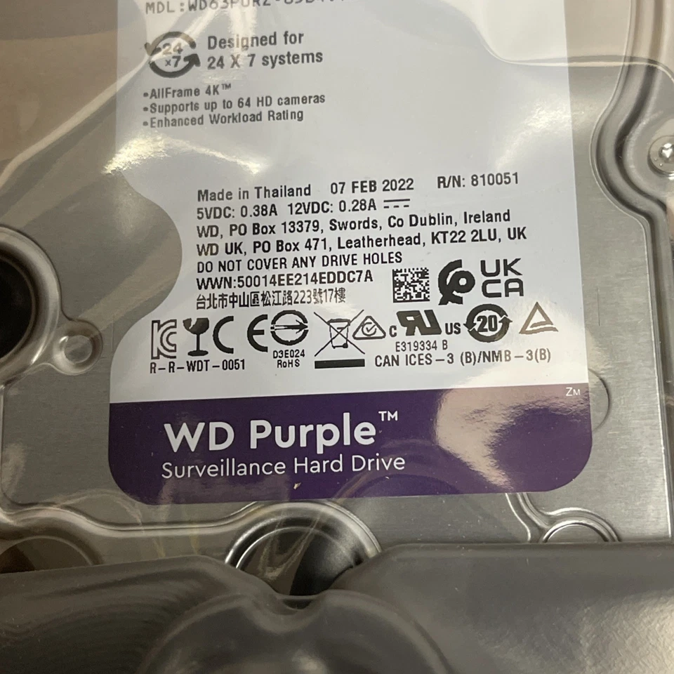 Western Digital WD63PURZ 6TB Purple 3.5" SATA Surveillance Hard Drive 6Gb/s  102 - Image 3 of 4