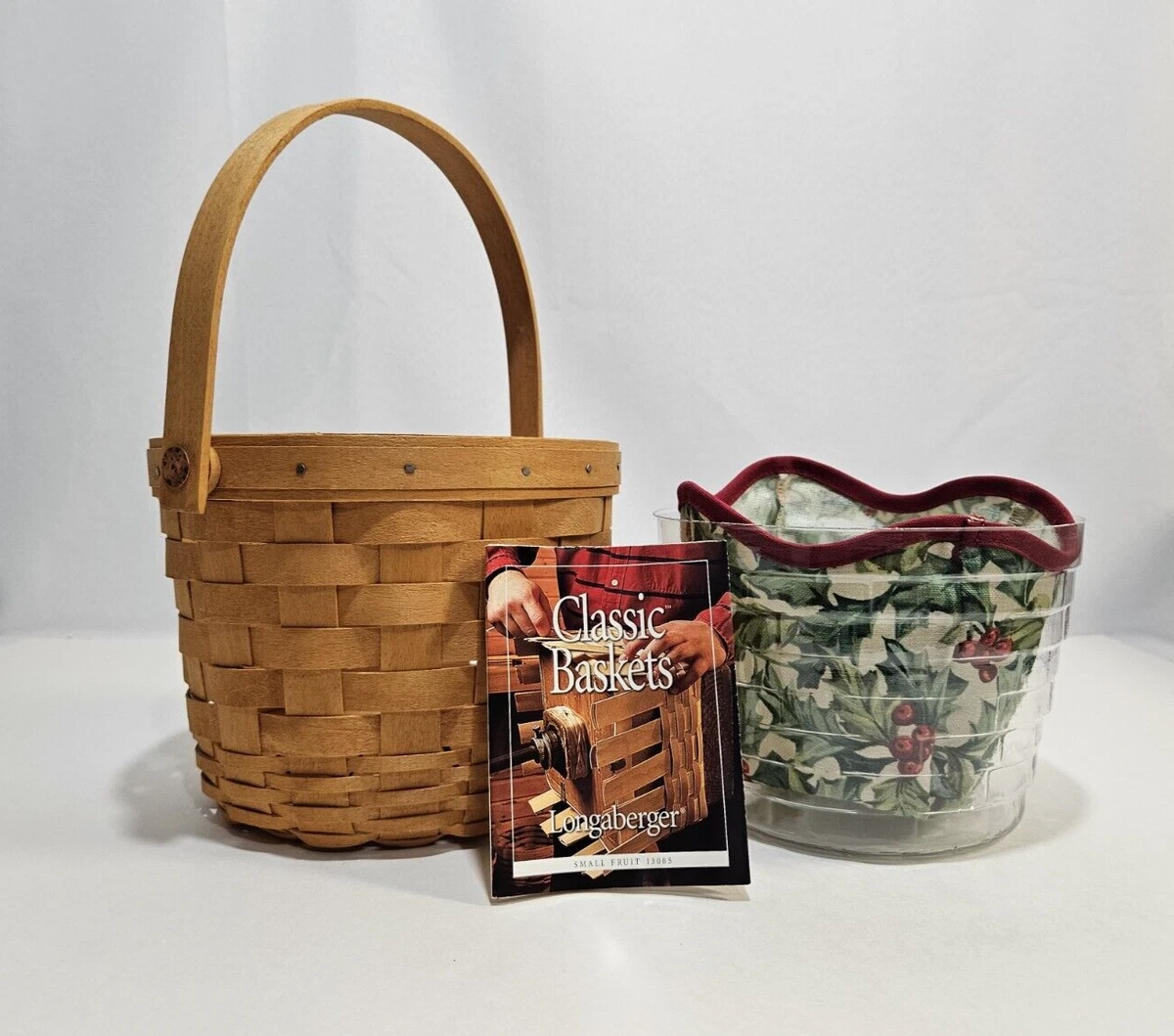 Longaberger Small Fruit Basket, Plastic Liner & Melody Fabric 2000 Signed