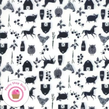 Moda FARM CHARM 48294 12 Black GINGIBER Quilt Fabric Rooster Barn Horse Animals