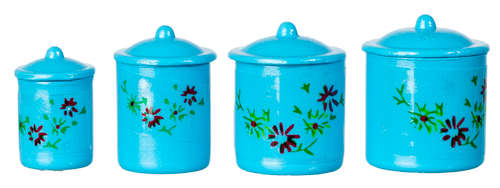 Dolls House Blue Canisters & Lids Flower Kitchen Miniature 1:12th Scale (F)