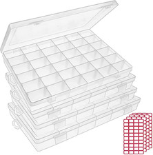4Pack 36 Grids Plastic Clear Organizer Box Bead Storage Containers with Adjustab