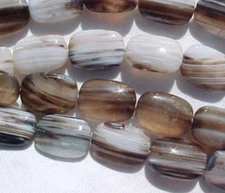 Natural Coffee & Cream Striped Agate Pillow Beads, 13x18mm, 16" String