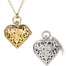 Men Women Retro Quartz Pocket Watches Hollow Heart Case Sweater Chain Necklace