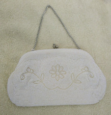 1950's Vintage White Ivory Bridal Seed Beaded Clutch Chain in or out Bag