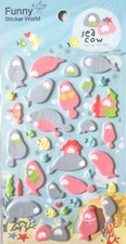 Funny Sticker World Sea Cow Dugong Manatee Puffy Sticker Sheet KAWAII