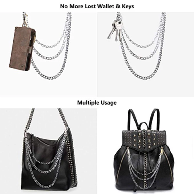 1-3 Capas Acero Inoxidable Hombres Pantalón Pantalón Billetera Cinturón Anillo Cadena Punk Llavero Foto 4 de 4