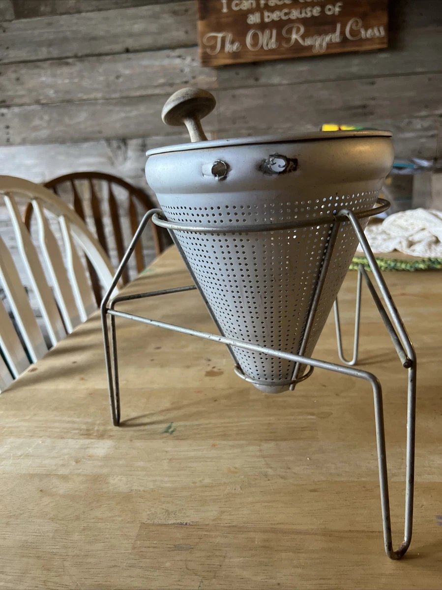 Vintage Aluminum Cone Sieve Strainer Colander with Stand Canning Preserves