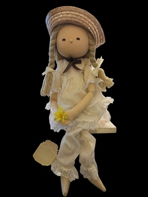 Vintage 22  Applause 1982 Piroette Doll Tessie Straw Hat Muslin Dress Rag Cloth