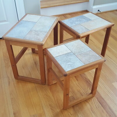 Vintage Mobel Toften MCM Danish Nesting Tables(3) Teak & Tile Beautiful Colors!