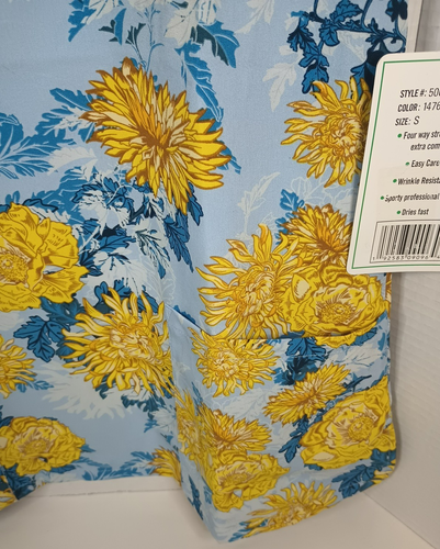 Blusa Médica GT Azul y Amarilla Floral Talla Pequeña 3 Bolsillos en la Cintura Nueva - Imagen 5 de 7