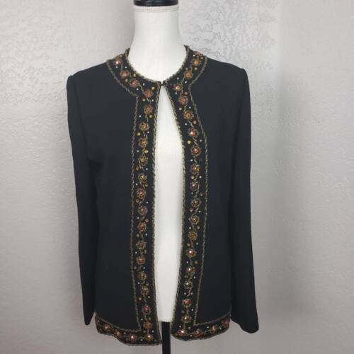 Tokki Tu Cardigan Donna Maglione Nero Lana Maniche Lunghe Perline Giacca Aperta M - Foto 2 di 9