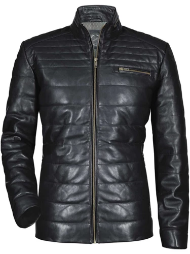 Terenzio Puffer Ribbed Quilted Black Real Lambskin Men's Colorado Leather Jacket - product listing photo