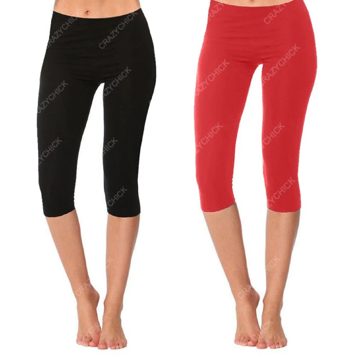 Girls Children's Red Or Black Capri Leggings Kids Stretchy 3/4 Length Under  Knee