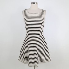 Parker Fit & Flare Dress Leather S Small Striped Ivory Black Mesh Sleeveless