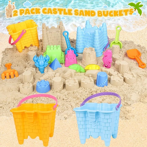 KUBUSFLY Beach Toys for Toddlers Sand Castle Toys with 2 Sand Bucket 2 Mesh B... - Picture 2 of 6