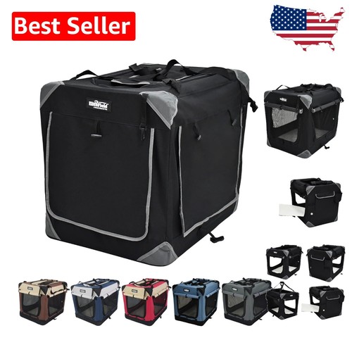 Spacious Indoor & Outdoor 4-Door Pet Crate with Removable Bed - 24"x18"x21"