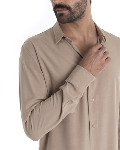 Camicia Uomo Sartoriale Con Colletto Manica Lunga Viscosa Morbida Vari Colori - Imagen 3 de 92