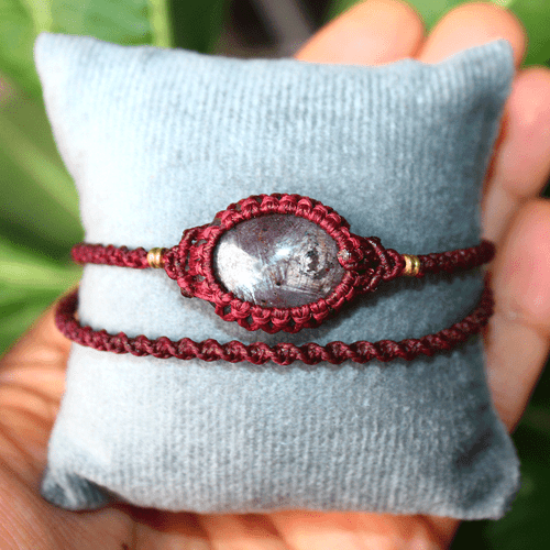 Handmade Natural Star Sapphire Gemstone Micro Macrame Cuff Boho Crystal Bracelet - Picture 10 of 11