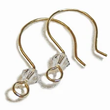 Pair of Hand Crafted Solid 14k Yellow Gold & Swarovsky Crystal Earring Hooks