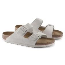 Birkenstock Arizona Soft Footbed Suede Leather Sandals Narrow - Antique White