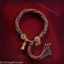 1Pc Exquisitely Tibetan Style Handmade Knit Colorful Rope Thangka Bracelet