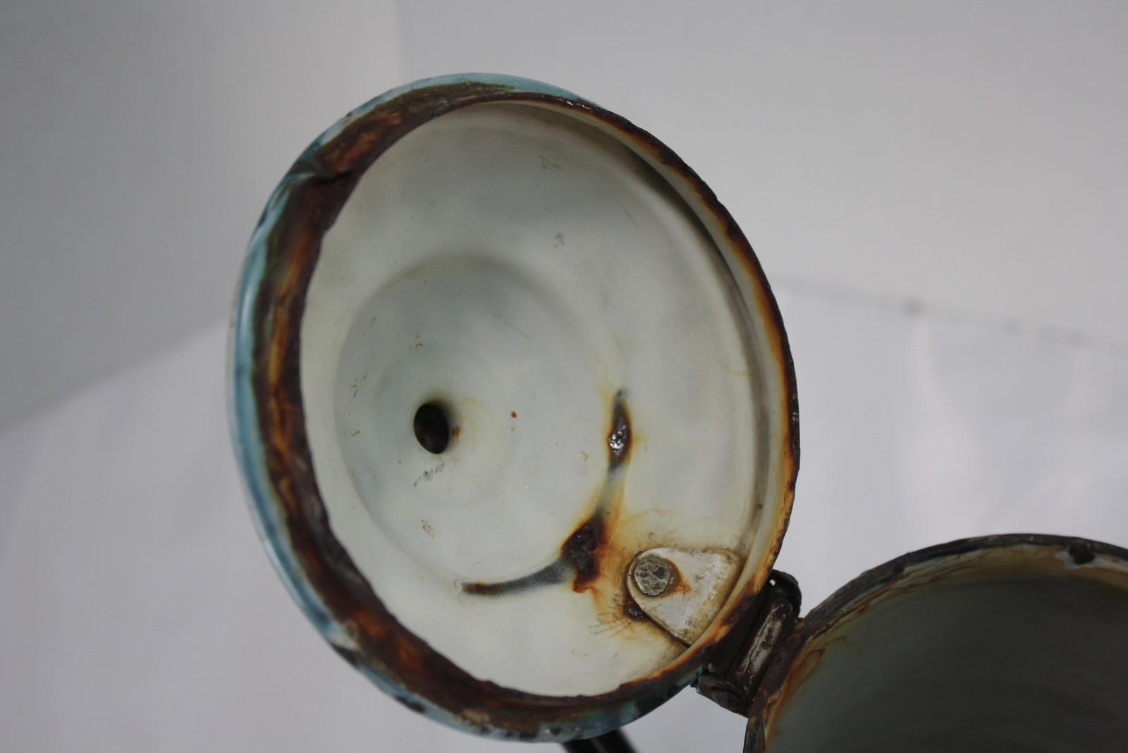 Blue Green WHITE SWIRL COFFEE POT Chrysolite Graniteware Enamelware ANTIQUE