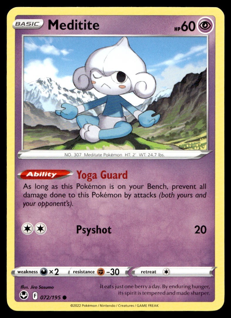 Meditite 72/195 Pokemon Card Silver Tempest Common 60 HP Lightly Played CY