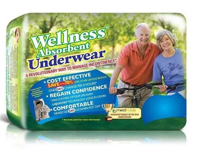 UNIQUE WELLNESS Wellness Absorbent Underwear Wellness Brief SZ XL 46" - 67" Waist PK of 12 NEW!