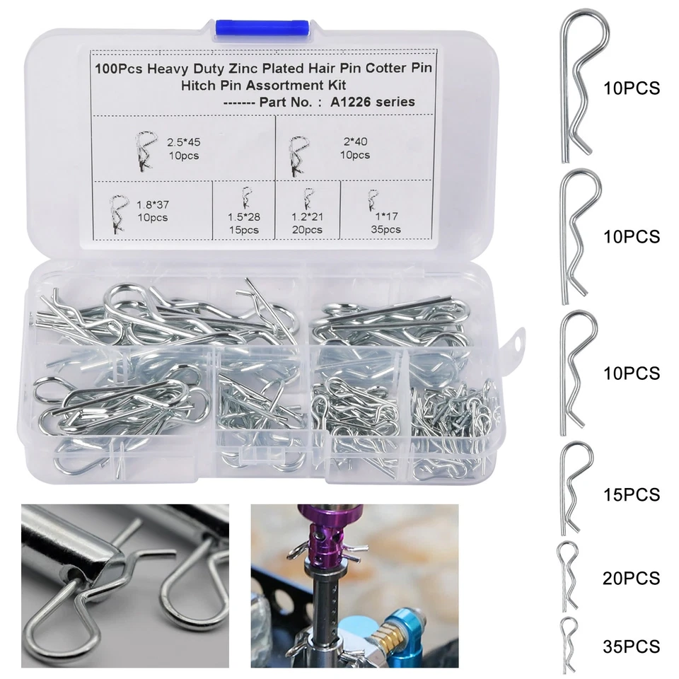 Splinte Sortiment 100-tlg. Federsplinte in 6 Größen, Federstecker, Splint Set - Bild 2 von 4