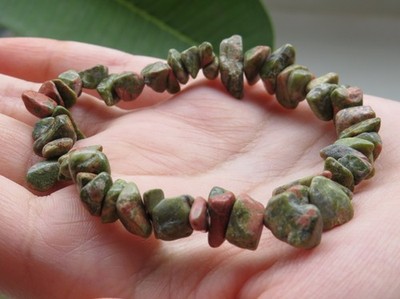 Unakite Chip Beads Bracelet , Unisex Free Size Elastic Bracelet