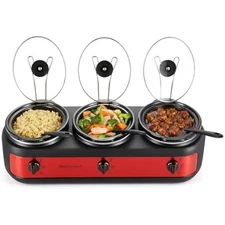 Ewmst-325r maxi-matic triple slow cooker buffet server adjustable temp