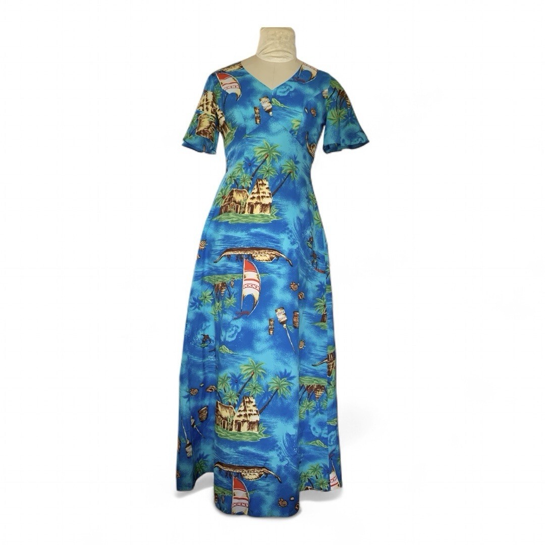 Vtg 70s Royal Hawaiian Maxi Dress Med Empire Waist Flutter Sleeve Malia Sears Vtg 70s Royal Hawaiian Maxi Dress Med Empire Waist Flutter Sleeve Malia Sears