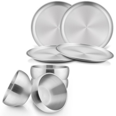 HaWare Kids Plates and Bowls, 8 Pieces Stainless Steel Dish Set, Reusable Din...