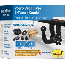 ANHÄNGERKUPPLUNG abnehmbar für Volvo V70 III 07-16 +13pol E-Satz Westfalia spezi