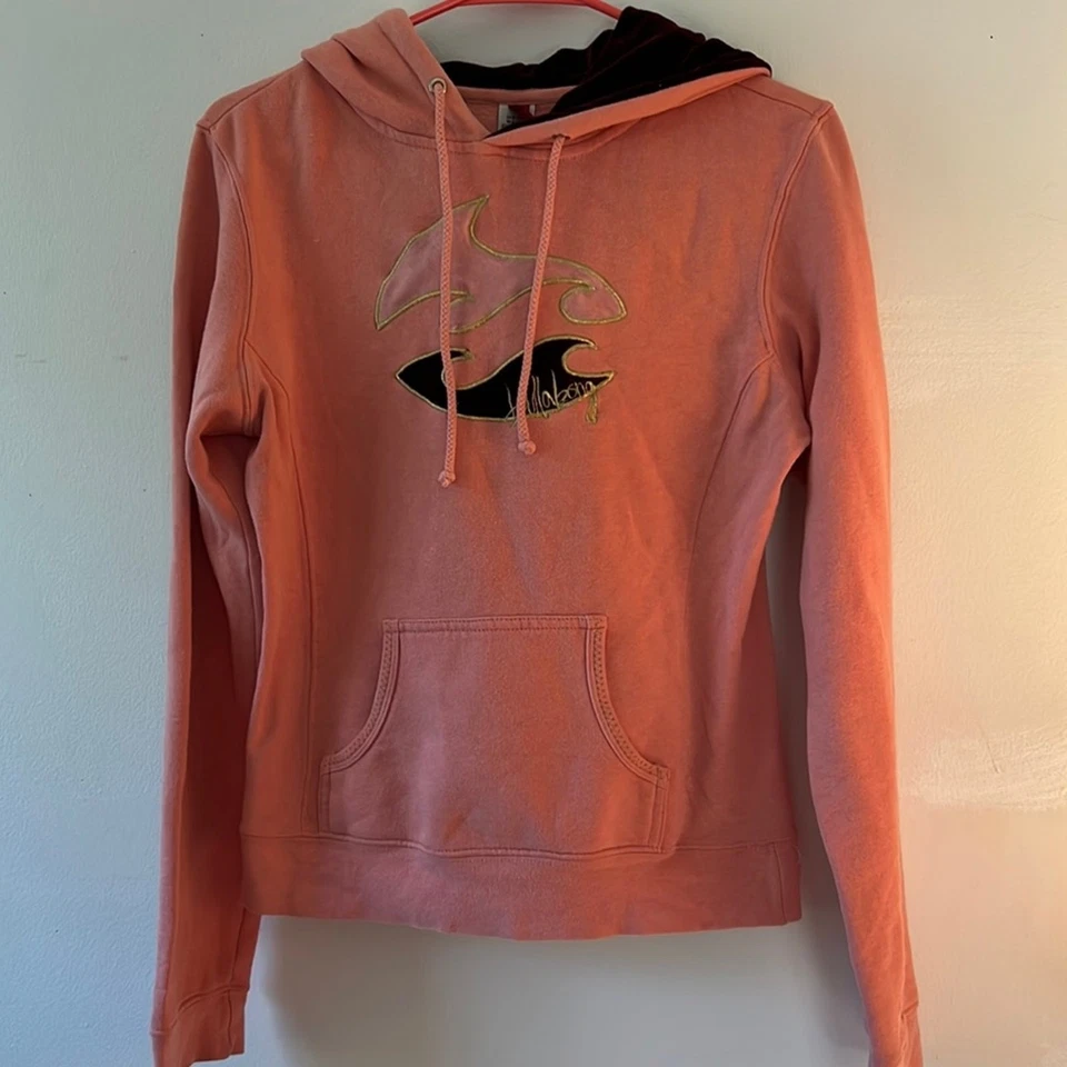 Moletom com capuz Y2K billabong salmão e veludo borgonha mistura de algodão tamanho M vintage - Imagem 2 de 4