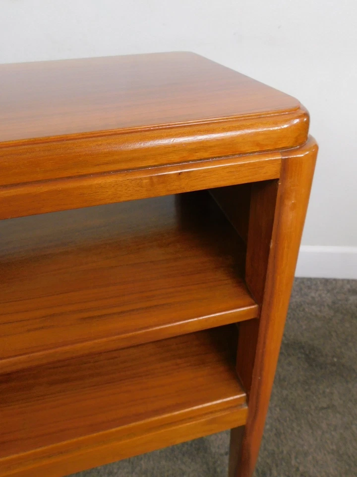Antique Waterfall Deco Mahogany Side Radio Record Table w Open Shelves 30"T 20"W - Image 4 of 4