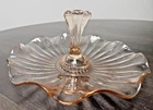 Vintage Pink Depression Glass Tidbit Tray Center Handle Ruffled Petal Dish