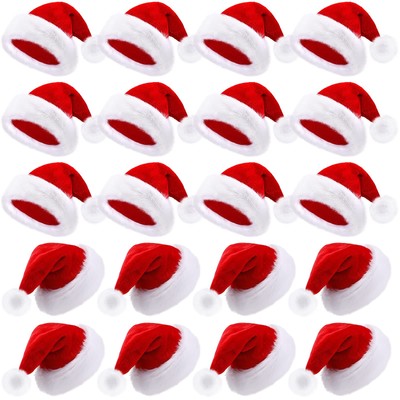 20 pcs santa hats bulk plush christmas hats for adults women men holiday part...