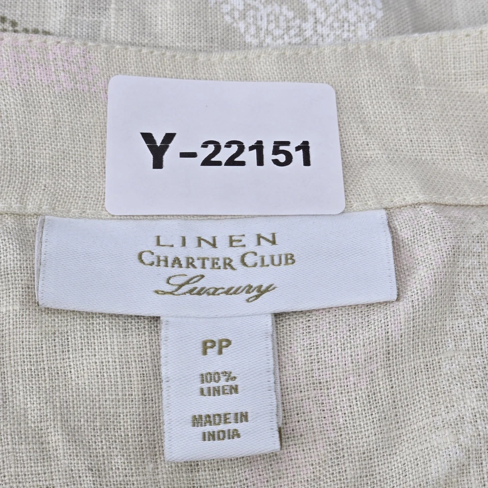 Blusa Pullover Charter Club Mujer PP Beige Lino Floral Cuello Redondo Foto 2 de 4