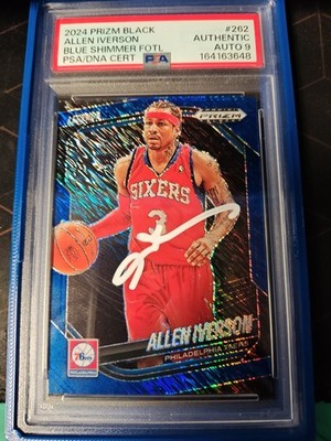 2024 Prizm Black Allen Iverson Blue Shimmer FOTL PSA Auto 9 3/35 Number Match