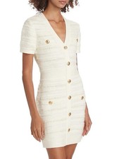Milly Kennedy Textured V-neck Knit Mini Dress Ivory Ecru Medium NEW 495