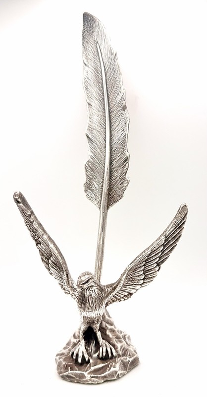 Vintage Sterling Silver Eagle Bird Pen Holder & Feather Pen Handmade Estate 93g