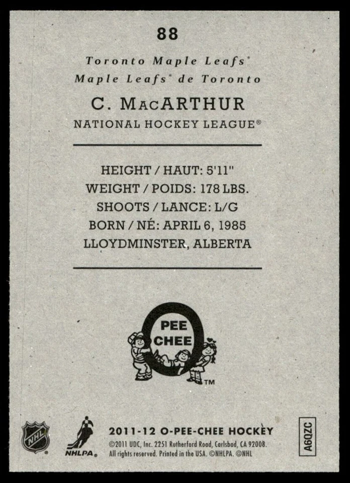 2011-12 O-Pee-Chee Retro Clarke MacArthur Toronto Maple Leafs #88 - Image 2 of 2