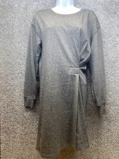 Cabi XS Knit Sweater Dress Gray Pullover Gathered Casual Long Sleeve career