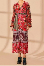 Farm Rio Long Sleeve Maxi Dress Multi-Color - Size L *NWT* 